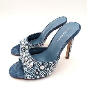 Azalea Wang Thunderstruck Rhinestone Heel Sandal Women's Blue Size US6.5 EU37